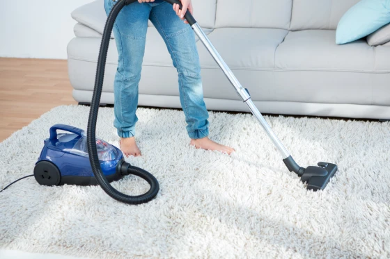 Professional carpet cleaner using steam extractor